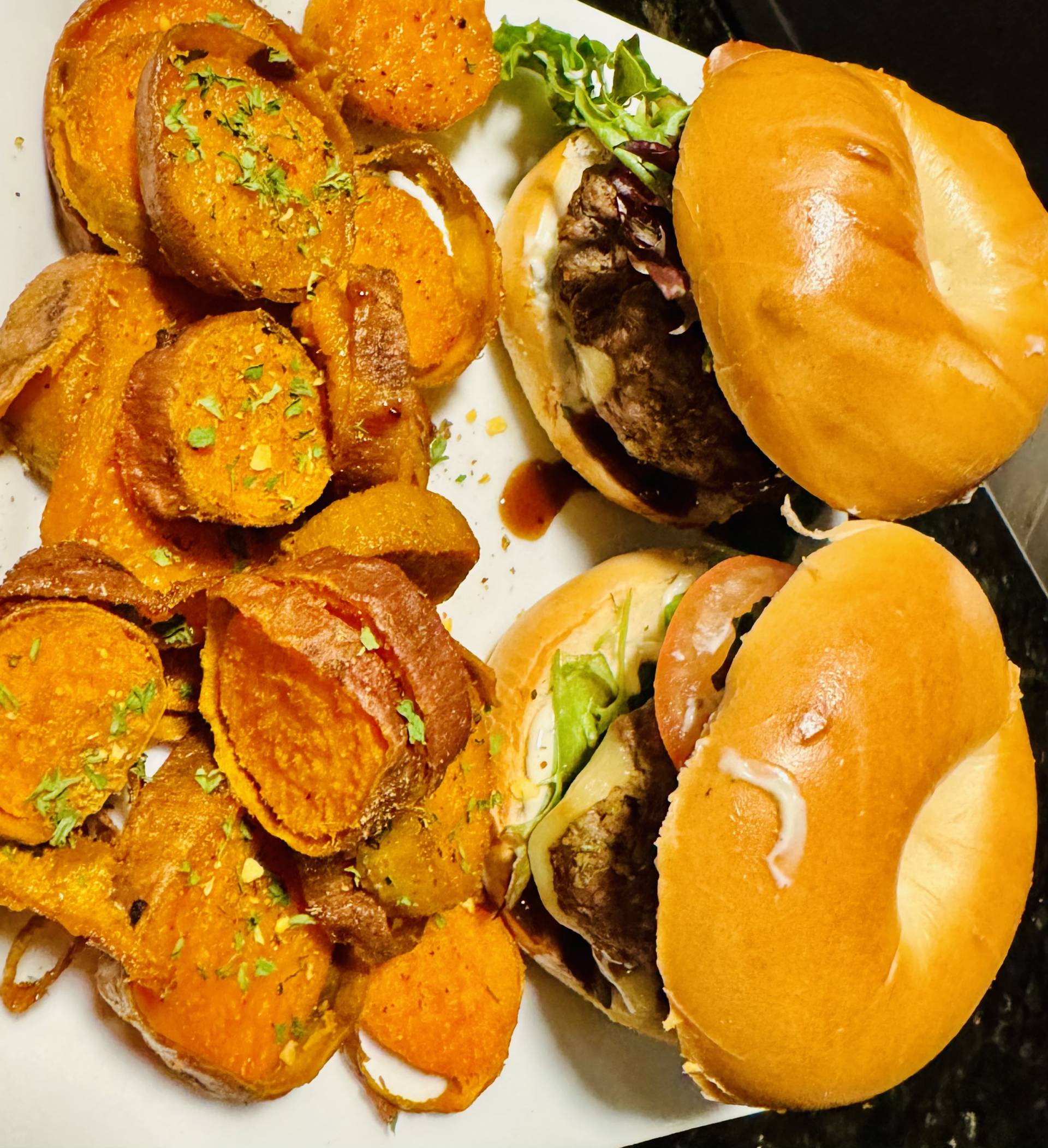 Beef Bagels with Roasted Sweet Potatoes