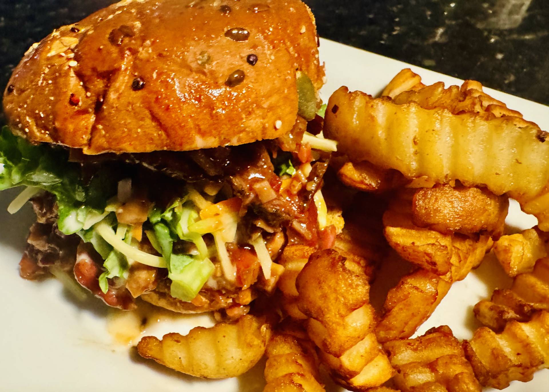 Pulled Beef Burger on Wheat Bun